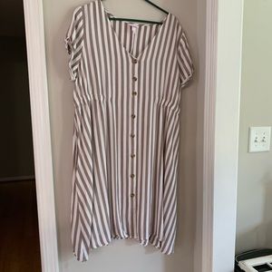 Striped Short Sleeve Button-down Maternity Dress